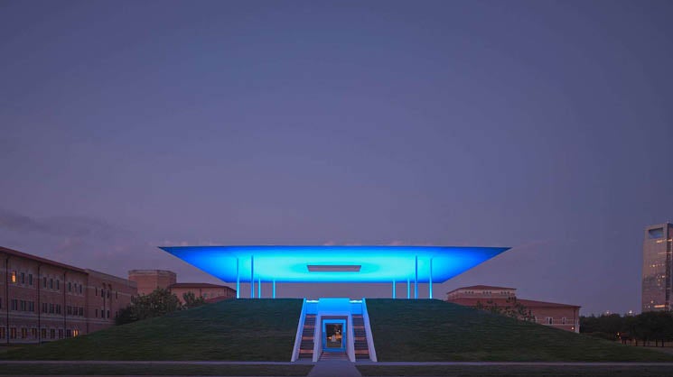 Turrell Skyspace at dusk on the Rice University campus