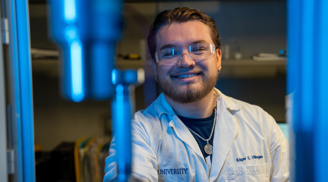 Graduate student Edgar Villegas in the lab