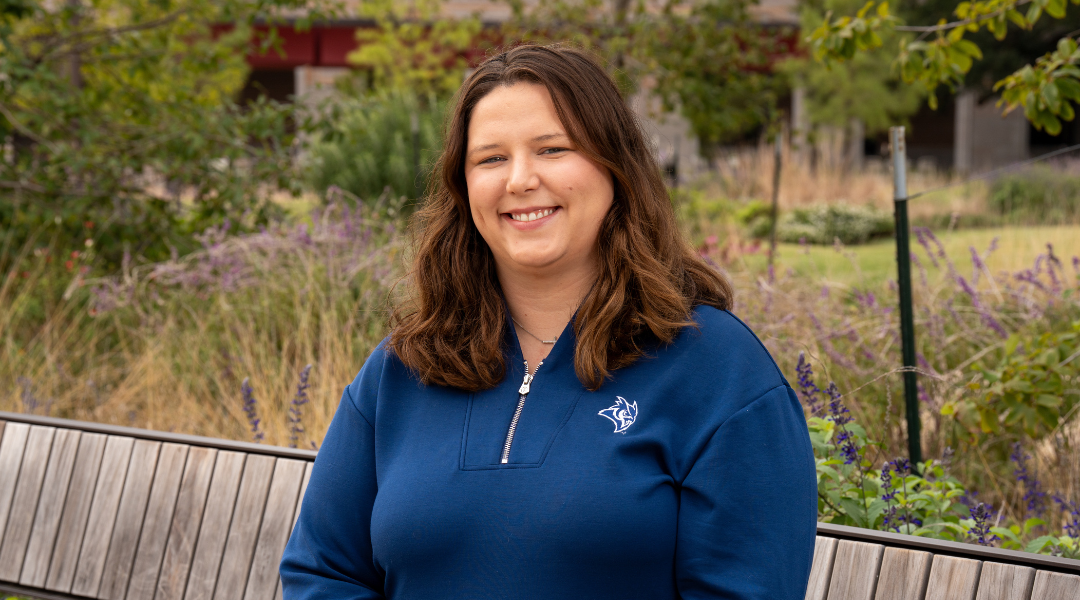 Carly Graverson in the academic quad