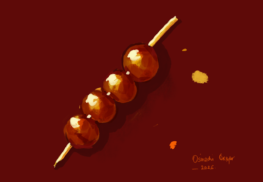 rounded snacks on a stick painting