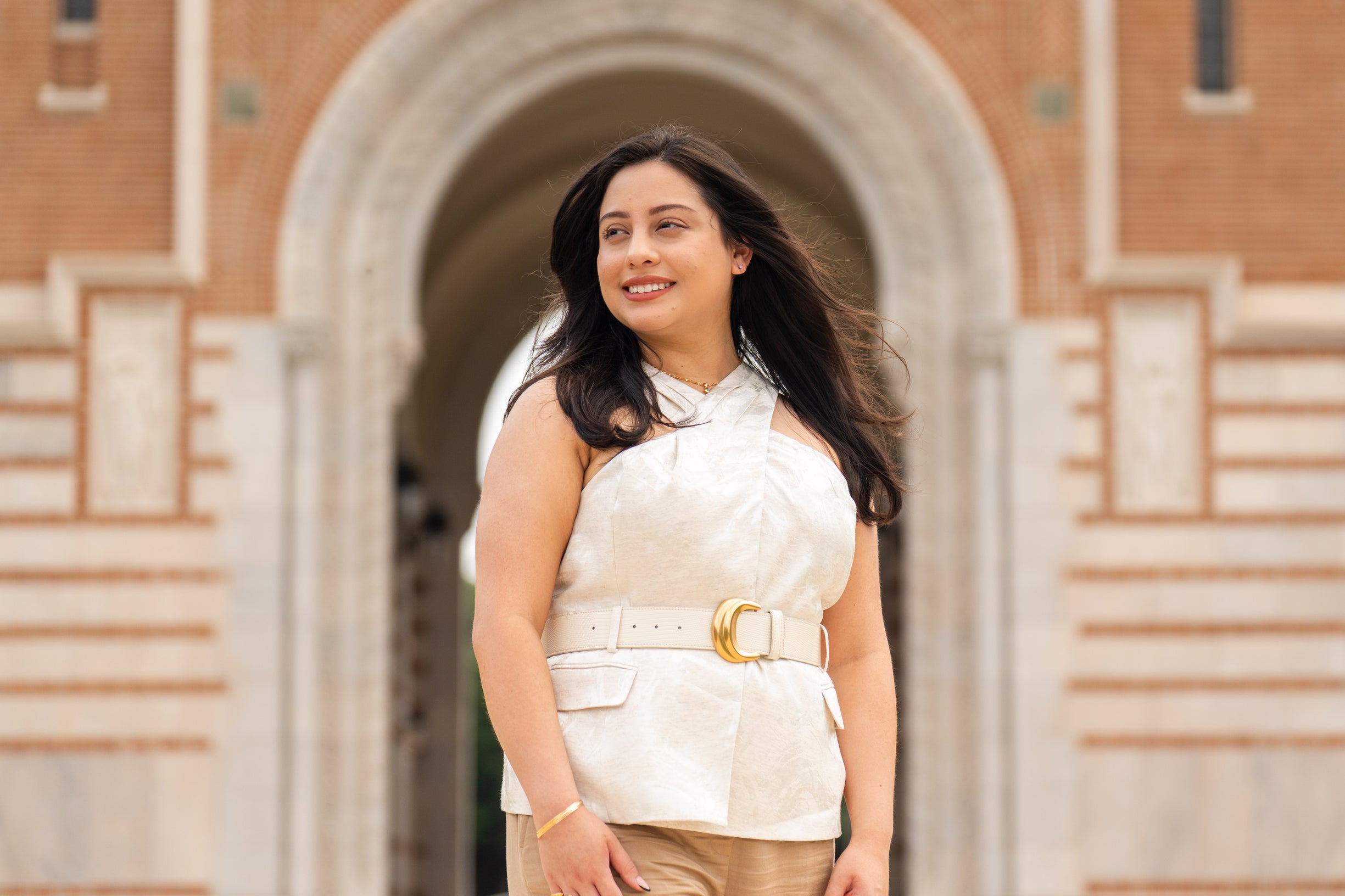 Katherine Coreas poses in front of Lovett Hall