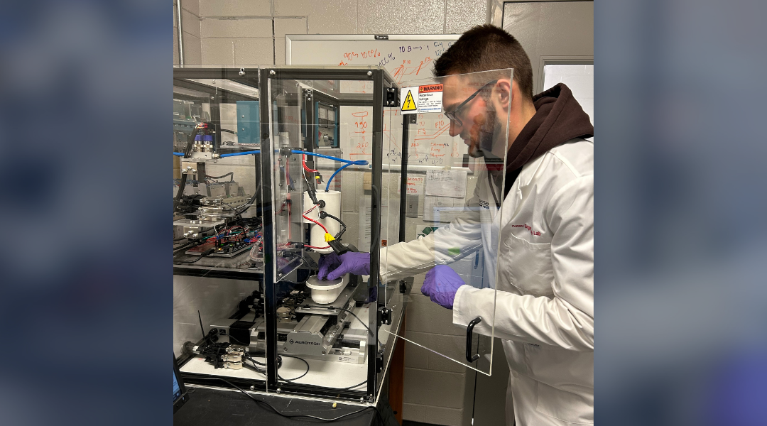 Evan Gilligan in a lab at Ohio State