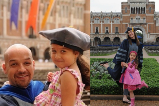 Sara Franco-Duque with her uncle and aunt who attended Rice as graduate students