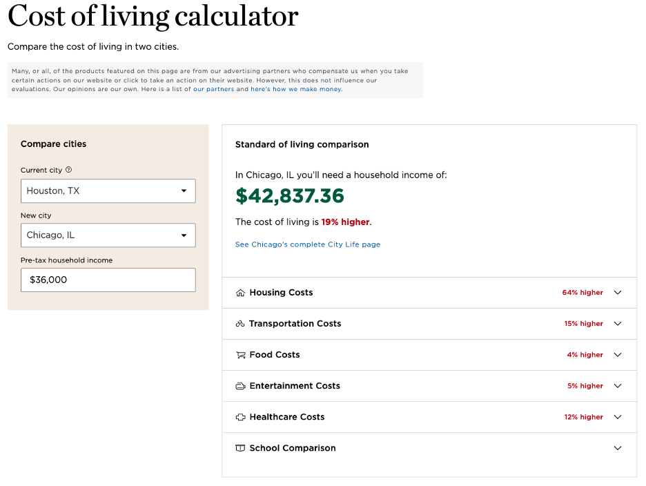 Cost of Living Calculator
