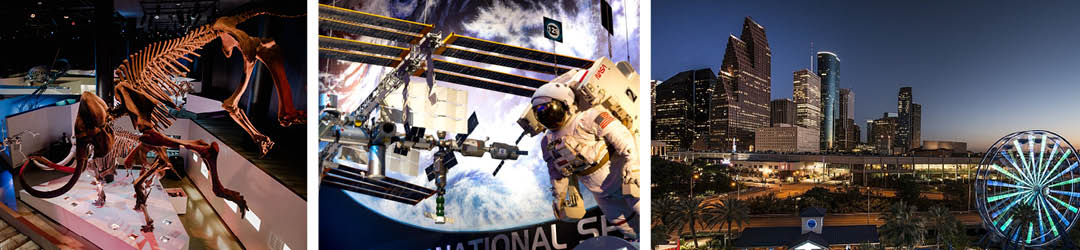 Triptych of Houston Images - HMNS, Space Center, Skyline