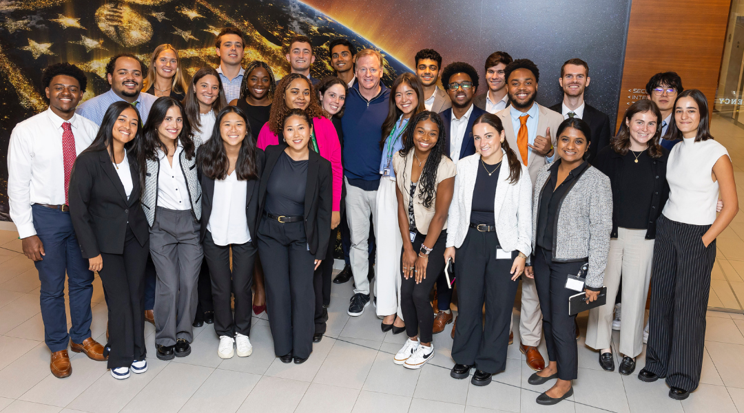 Elena Schwegman with a group of NFL interns and commissioner Roger Goodell