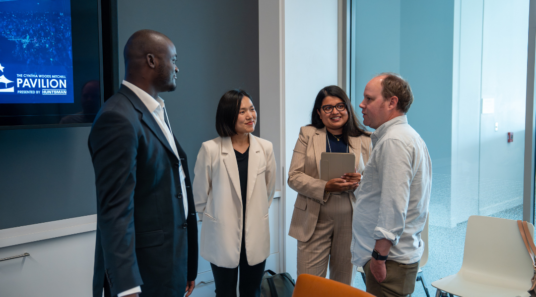 Student talk with a Pavilion staff member 