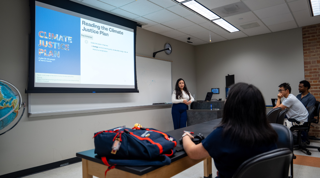 Katherine Coreas presents during a professional science master's class
