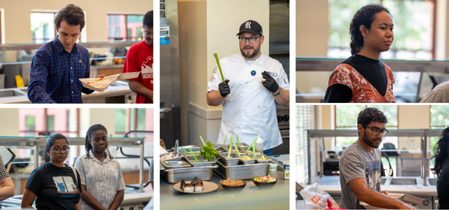 Graduate students at Rice learning about healthy cooking options