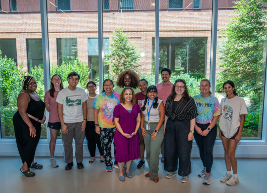 Graduate students in the writing group gather for lunch after their session
