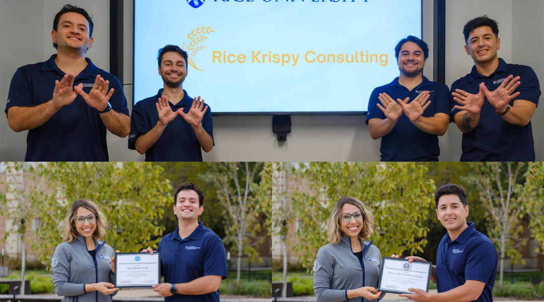 Graduate students pose with awards from the competition