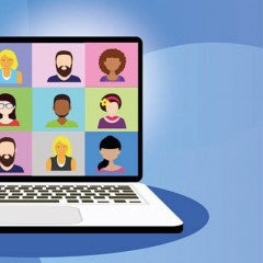 Cartoon of computer screen with Zoom meeting.