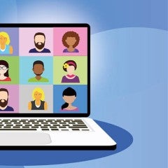 People in a cartoon zoom meeting