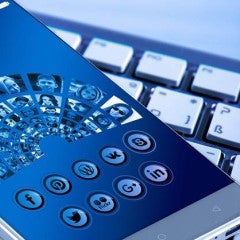 Cell phone showing different options for online social networking