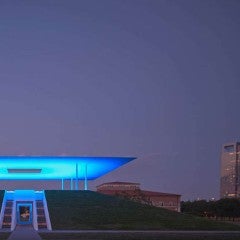 Turrell Skyspace at dusk on the Rice University campus