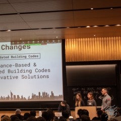 Our pitch in action, Brenden as the main speaker.