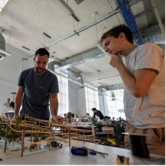 Students working a table.