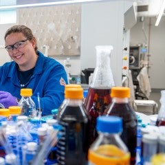 Chemistry graduate student Carly Graverson in the lab
