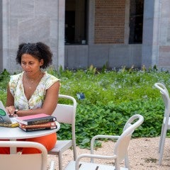 Morgan Bettin-Coleman studies in the Academic Quad