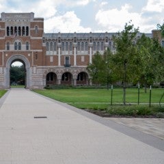 Alejandra Osejo Varona walks through Rice's Academic Quad