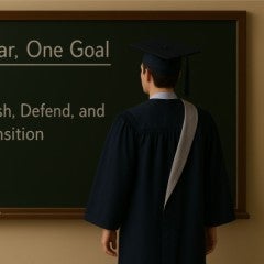 AI generated image of person at a chalk board. board reads: year 5 - finish, defend and transition