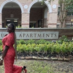 Osinachi Okafor outside of Graduate Student Housing