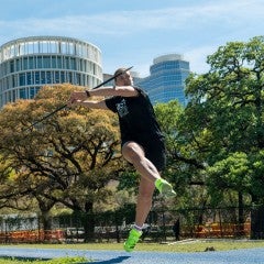 Elena Schwegman throws the javelin at practice
