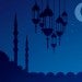 Blue sky, moon and mosque outline